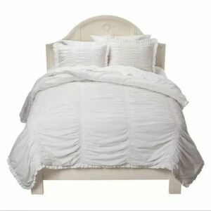 Simply Shabby Chic TWIN Solid White Ruched Smocked Duvet Cover Rachel Ashwell